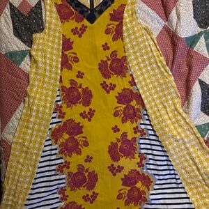 Floral Yellow and Purple Sleeveless Dress